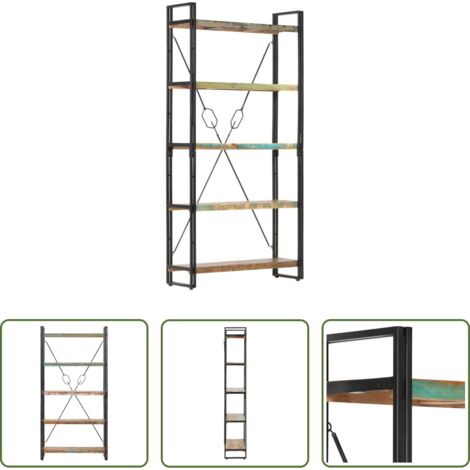 Libreria industriale -  Libreria a 5 Ripiani 90x30x180 cm in Legno Massello di Recupero