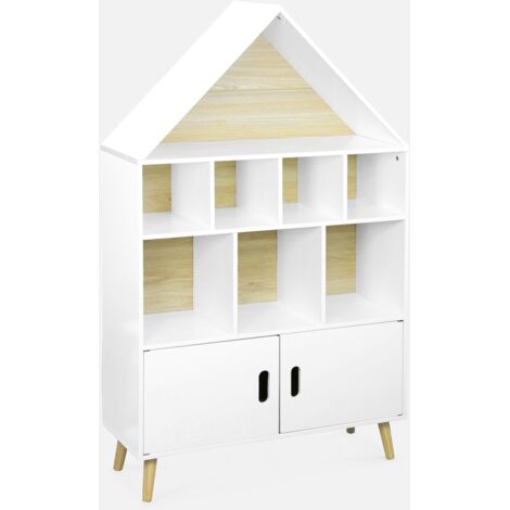 Librería infantil de madera con 8 compartimentos y 2 puertas