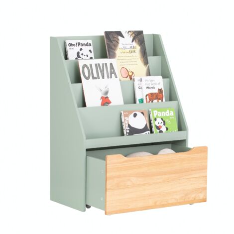 Librería Infantil para Niños con 4 Estantes Estantería para Juguetes de Almacenamiento para niños con 1 Cajón Verde 62 x 30 x 80 cm KMB95-GR SoBuy ES