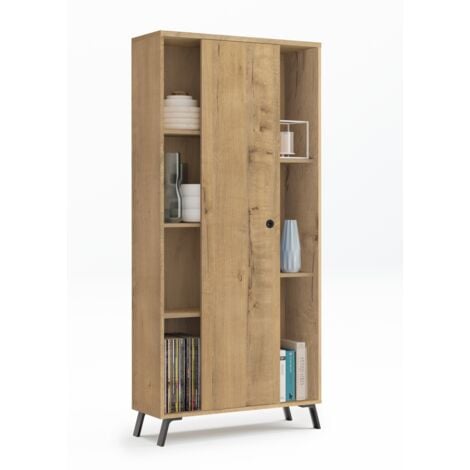 Librería Kamet con puerta corredera acabado roble gold, 180cm(alto) 80cm(ancho) 30cm(fondo).