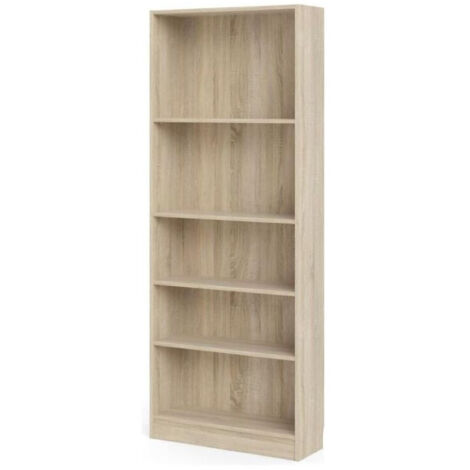 libreria larga con 4 ripiani tinta quercia - 79x26.7x204 cm