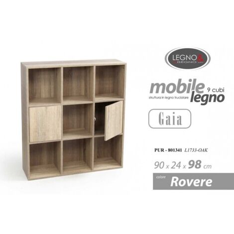 Libreria Legno 9 Cubi 2 Ante cm 90x24x h.98