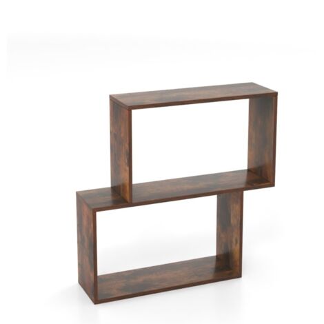 Libreria legno autoportante 2 scomparti cubici esposizione organizzazione geometrica 3 livelli Marrone