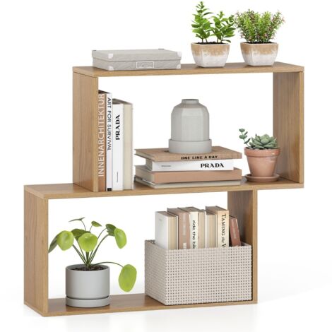 Libreria legno autoportante 2 scomparti cubici esposizione organizzazione geometrica 3 livelli Naturale