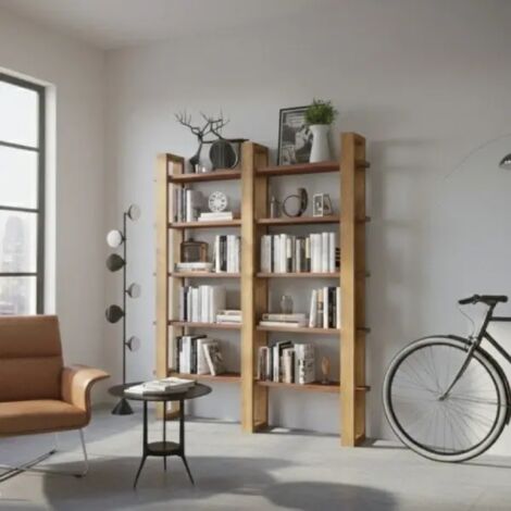 Libreria Legno Massello 160x200 cm Modulare - Made in Italy - Finitura Rovere Teak 5 Ripiani