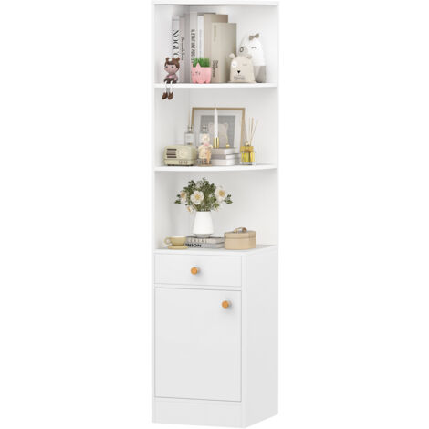 Libreria Libreria Stretta con Anta Libreria Verticale Adatta per Soggiorno Camera da Letto Ufficio 38x38x161cm Bianco