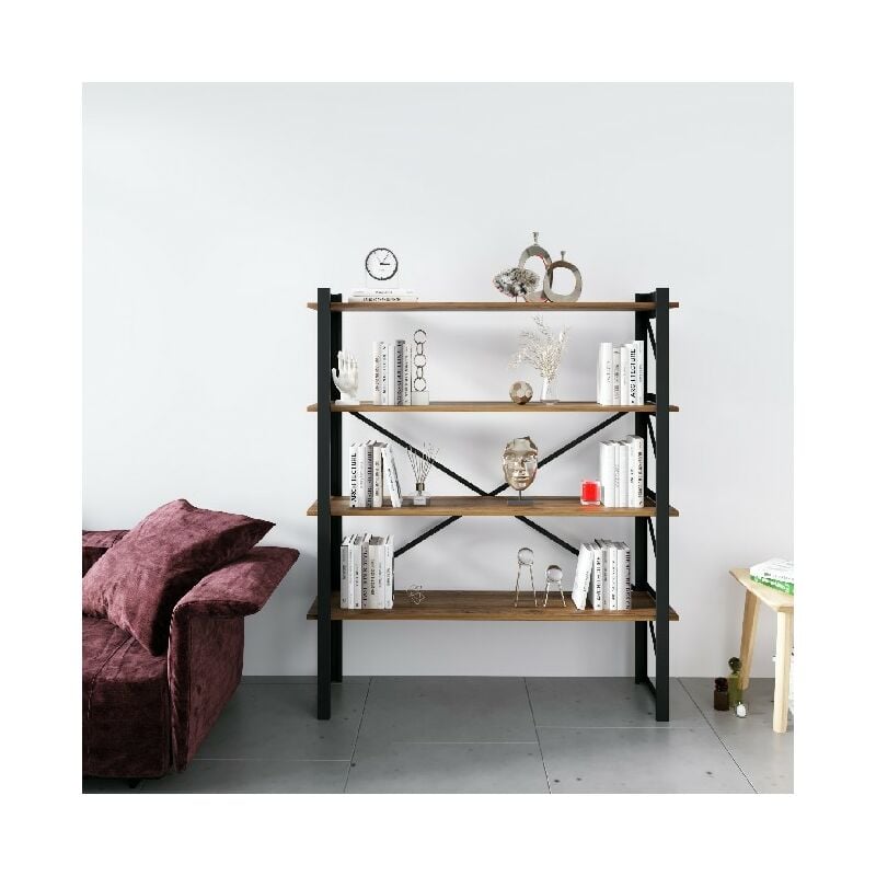 

Libreria Line - Estante - de pared, oficina, sala de estar - Negro en Metal, Madera, 120 x 35 x 150 cm