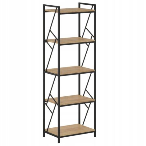 Librería Loft 5 ESTANTES ROBLE NATURAL para SALÓN Estructura negra para libros Furnitex