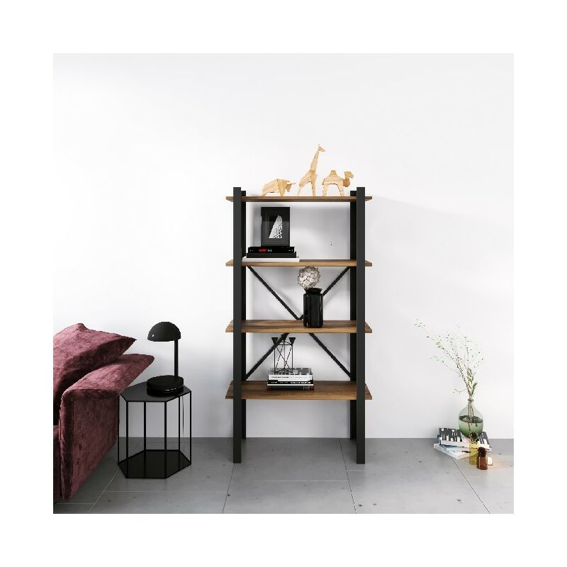 

Libreria Love - Estante - de pared, oficina, sala de estar - Negro en Metal, Madera, 70 x 35 x 150 cm