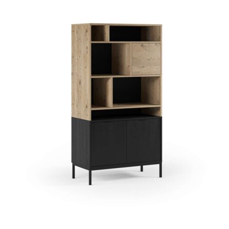 Librería md-Lidia acabado roble/negro, 170cm(alto) 90cm(ancho) 40cm(fondo)