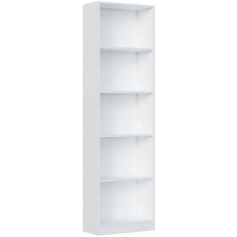 Libreria, Mobile portalibri alta a 5 ripiani, Scaffale da ufficio o cameretta, Scaffale moderno con scomparti, cm 52x25h80, Bianco
