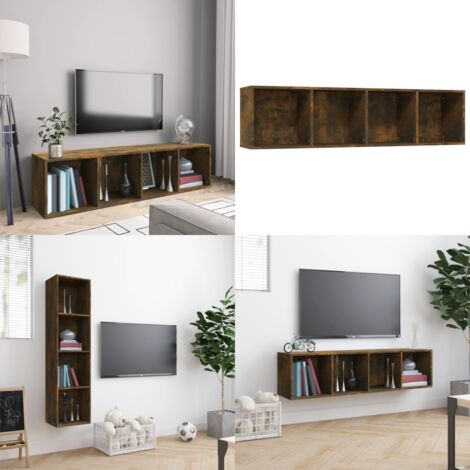 Libreria/Mobile TV Rovere Fumo 143x30x36cm in Legno Multistrato - Libreria mobile - Scaffale a muro