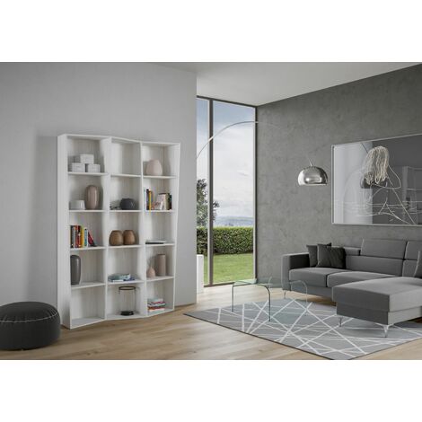 Libreria Moderna 3 Elementi 5 Ripiani Trek Bianco Frassino