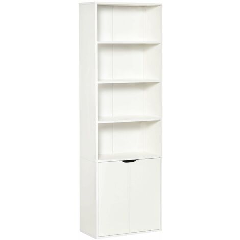 Libreria Moderna 4 Ripiani 59x29x180 cm con Armadietto a 2 Ante in Legno Bianco