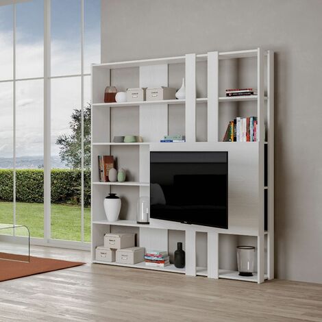 Libreria ad angolo 37x141h cm in legno bianco 5 ripiani - Kantiko