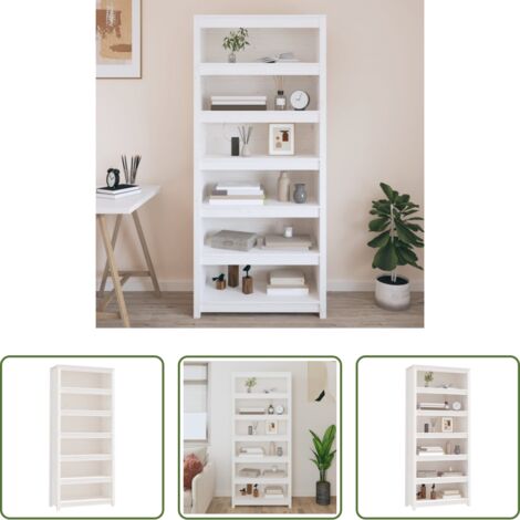 Libreria moderna -  Libreria Bianca 80x35x183 cm in Legno Massello di Pino
