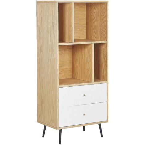 Libreria moderna Scaffale Unità di stoccaggio Cassetti Rovere chiaro con Richmond bianco