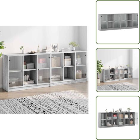 Libreria moderna - vidaXL Libreria con Ante Grigio Sonoma 204x37x75 cm Legno Multistrato - Libreria con scomparti