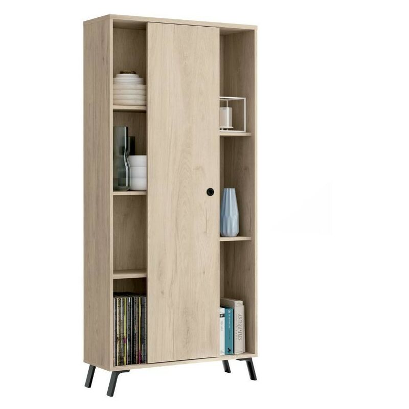 

Librería Manaslu Color Roble Negro Aparador Salón Comedor Puerta Corredera 180x80x33