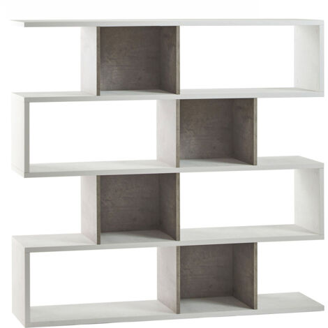 Libreria Modulare 4 Ripiani 150x144x38 cm Ossido Bianco/Cemento