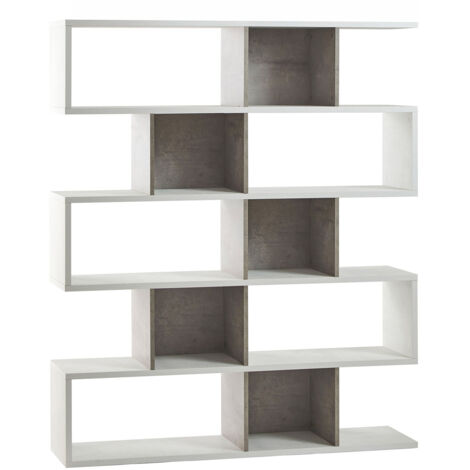 Libreria Modulare 5 Ripiani 150x180x38 cm Ossido Bianco/Cemento