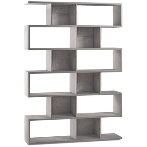 Libreria Modulare Geometrica  Cemento Legno Moderna Scaffale a Giorno