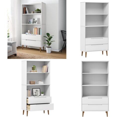 Libreria MOLDE Bianca 85x35x170,5 cm in Legno Massello di Pino - Libreria scandinava - Libreria in pino