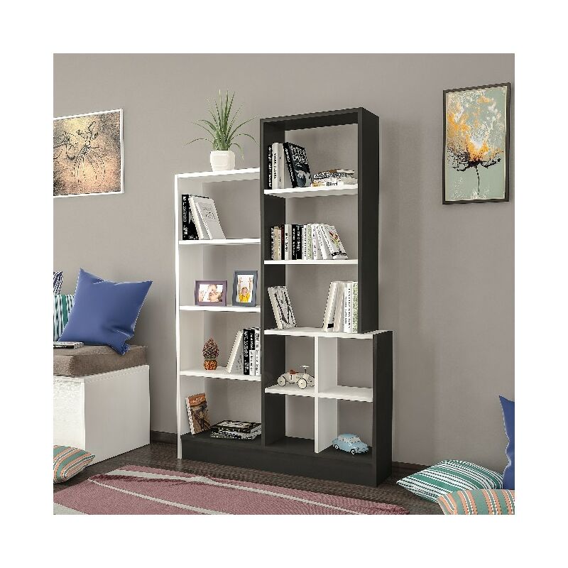 

Libreria Monde - Estanteria para Libros, Mueble de Pared con Compartimientos para Salon, Oficina - Negro, Blanco, in Aglomerado Melaminico ,