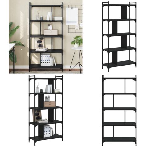 Libreria Nera 5 Ripiani 76x32x158 cm Legno Multistrato - Libreria nera - Libreria con 5 ripiani