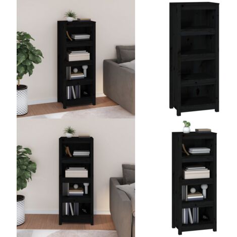 Libreria Nera 50x35x125,5 cm in Legno Massello di Pino - Libreria nera - Scaffalatura in legno