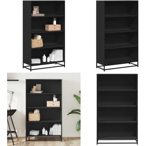 Libreria Nera 80,5x35x139 cm in Truciolato - Libreria nera - Scaffale portaoggetti