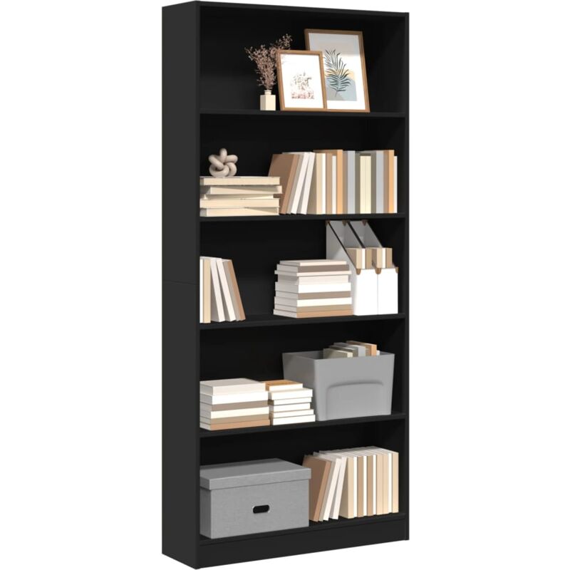 Libreria Nera 80x24x176 cm in Legno Multistrato