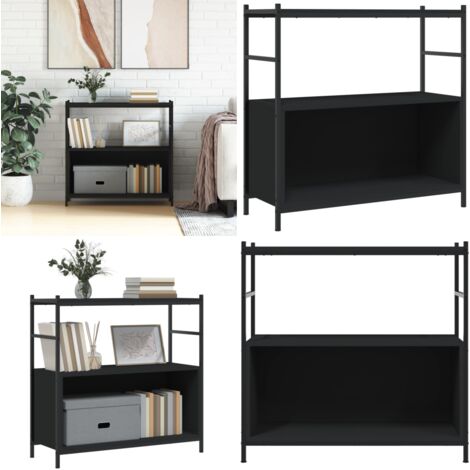 Libreria Nera 80x30x78,5 cm in Legno Multistrato e Ferro - Libreria industriale - Libreria nera