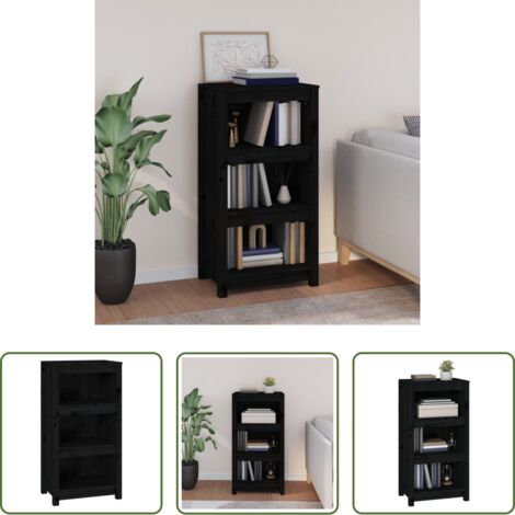 Libreria nera -  Libreria Nera 50x35x97 cm in Legno Massello di Pino
