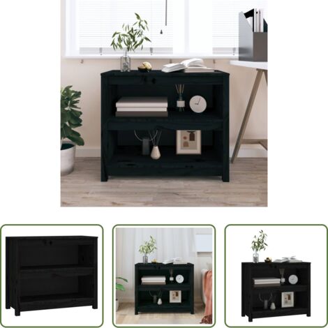 Libreria nera -  Libreria Nera 80x35x68 cm in Legno Massello di Pino