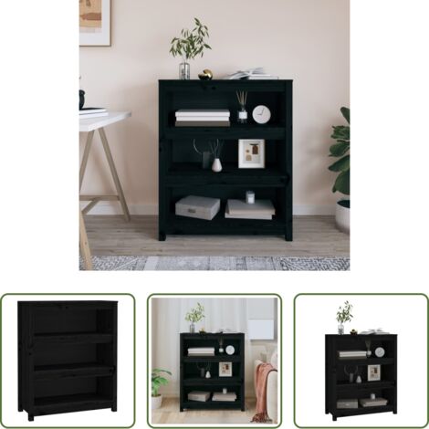 Libreria nera -  Libreria Nera 80x35x97 cm in Legno Massello di Pino