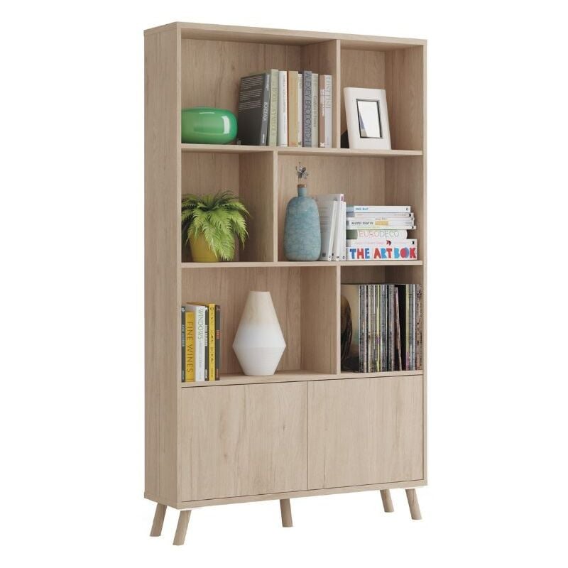 

Librería Alde salón comedor nordico color roble 2 puertas push 6 huecos 100x30x180