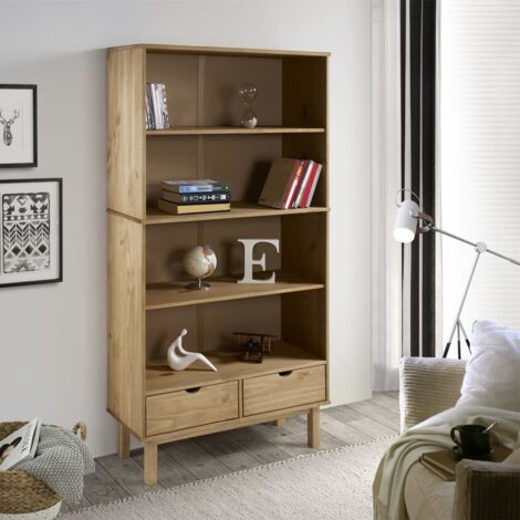 Libreria OTTA con 2 Cassetti Marrone in Legno Massello di Pino vidaXL