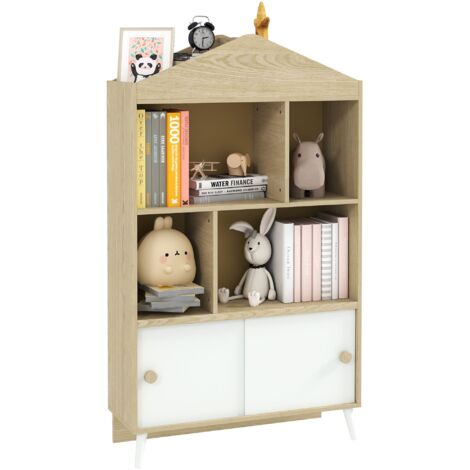 Libreria per Bambini con Ripiani Aperti e Armadietto 80x30x140,5 cm Bianco e color Legno