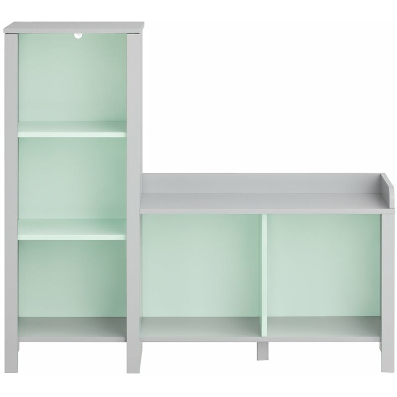 Libreria Per Bambini Scatola Per Giocattoli Panca Per Scarpe Scaffale Per Cameretta Grigio Chiaro e Verde 90x30x82 Cm KMB89-HG Sobuy