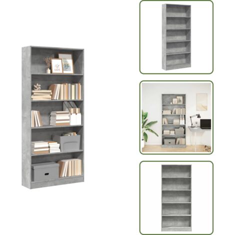 Libreria per ufficio - vidaXL Libreria Grigio Cemento 80x24x176 cm in Legno Multistrato - Libreria con scomparti
