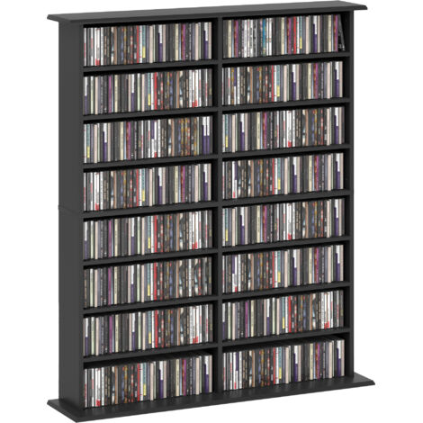 Libreria Porta CD 106,5x24x123,7 cm Design Moderno 16 Ripiani in Legno Nero