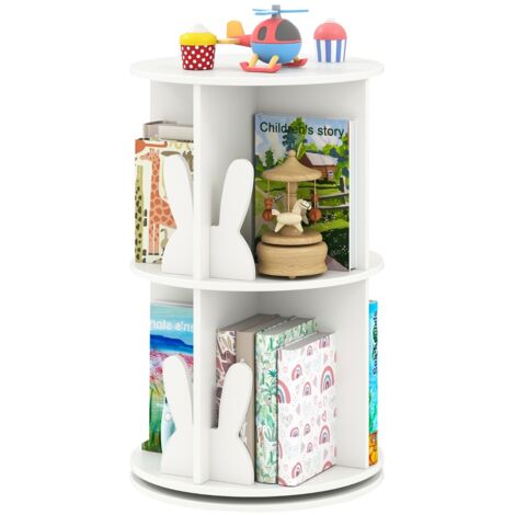 Libreria rotante bambini scaffale girevole 360° 2 ripiani portaoggetti paratie coniglio Bianco