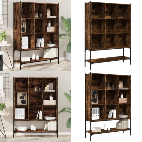Libreria Rovere Fumo 102x30x141,5 cm in Legno Multistrato - Libreria salvaspazio - Libreria in acciaio