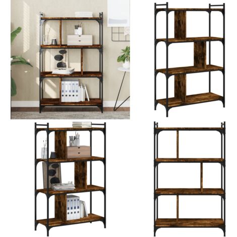 Libreria Rovere Fumo 4 Ripiani 76x32x123 cm Legno Multistrato - Libreria con 4 ripiani - Libreria in metallo
