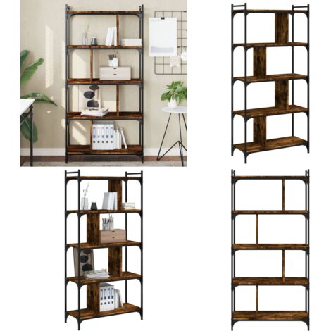 Libreria Rovere Fumo 5 Ripiani 76x32x158 cm Legno Multistrato - Libreria con 5 ripiani - Libreria in metallo