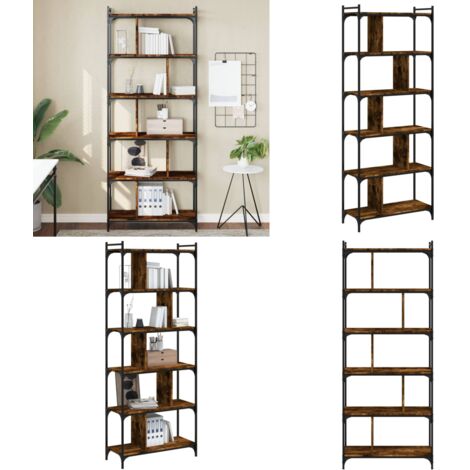 Libreria Rovere Fumo 6 Ripiani 76x32x192 cm Legno Multistrato - Libreria con 6 ripiani - Libreria in metallo
