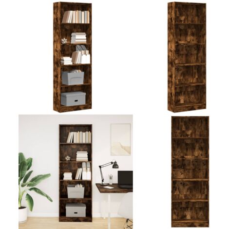 Libreria Rovere Fumo 60x24x176 cm in Legno Multistrato - Libreria in truciolato - Libreria per casa