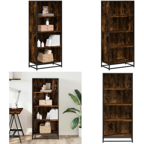 Libreria Rovere Fumo 60x35x139 cm in Truciolato - Scaffale portaoggetti - Libreria moderna