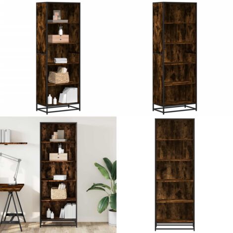 Libreria Rovere Fumo 60x35x170,5 cm in Truciolato - Scaffale moderno - Mobile da soggiorno